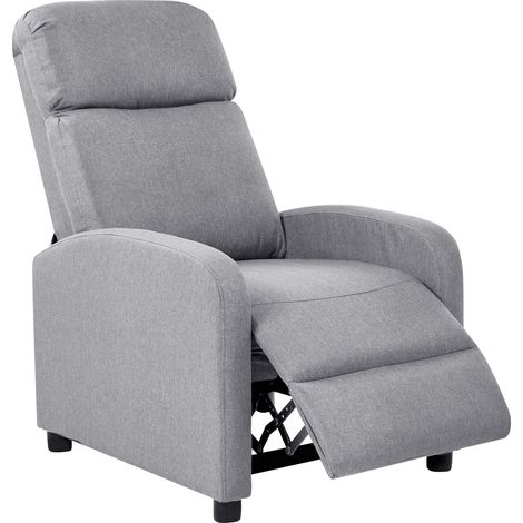 Poltrona reclinabile ergonomica in finto lino Schienale e poggiapiedi regolabili Struttura in legno Grigio Eminence