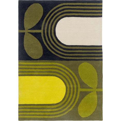 Tapis salon et chambre en laine 160x230 vert et jaune rectangle fait main (1/5)