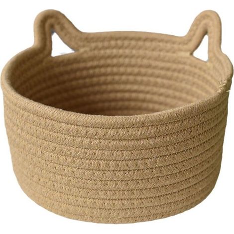 Panier De Rangement En Forme De Chat - Bac Tissé Décoratif, Organisateur Pliable Portable Hamper À Linge De Design Animal Avec Des Oreilles Mignonnes, Un Récipient En Tissu Doux Pour Les Étagères De (1/4)
