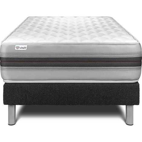 Base tapizada negro + Colchón con espuma viscoelástica 90 x 200