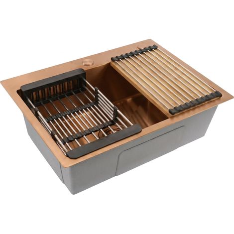 Steel sink with 3-piece accessory set REA Liam Brush Copper (1/5)