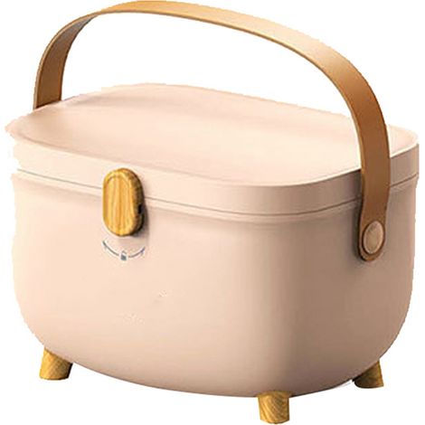 Boîte de rangement médicaments plastique ovale double couche multi compartiments grande capacité organiseur médical pour maison dortoir rose (1/5)