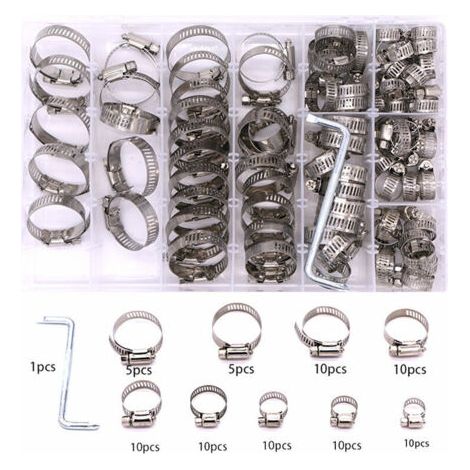 100 Stück Verstellbare Schlauchschellen 8 bis 44 mm 304 Edelstahl Schlauchschellen, 8 Größen Verstellbare Edelstahl Schlauchschellen Rohrschellen zur Befestigung von flexiblen Schläuchen