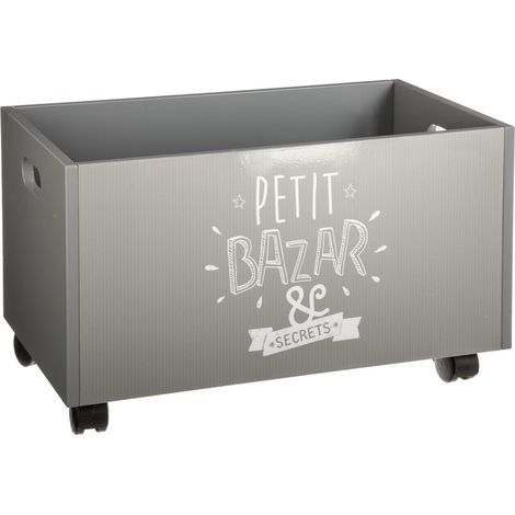Coffre de rangement enfant à roulettes 48 x H 28 cm Gris (1/4)