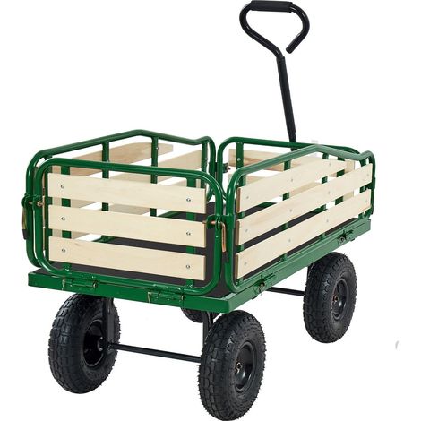 Chariot à tirer pour enfants 101 cm avec panneaux en bois, charge 150 kg, tout-terrain, cadeau anniversaire, vert (1/5)
