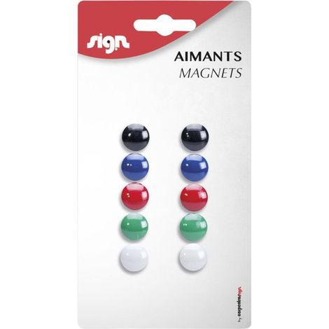 Aimants ronds - SIGN - Ø 9 mm - 10 pièces - 5 coloris - Force 3 feuilles
