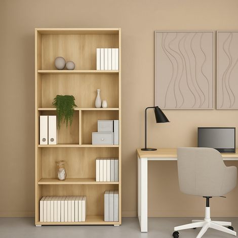 Bibliothèque Etagère de Bureau Porte-Livre Mobile Librairie 80x34 h205 cm Chêne Clair (1/5)