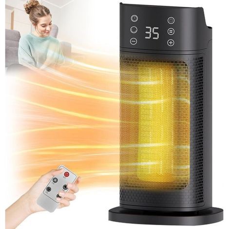 Electric Heater, 2000W Portable Radiators for Home, Silent, Energy Efficient, with 3 Modes, 70° Oscillation, 12-Hour Timer, Black Auxiliary Heater (1/5)