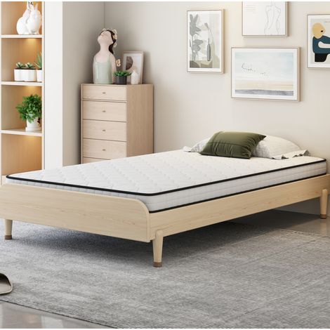 Matelas à ressorts 90x190x10 cm blanc en tissu et métal ergonomique roulé (1/5)