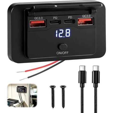 Prise USB 12V 4 Ports Interrupteur Double 36W PD Double 18W QC3.0 Chargeur Voiture Camping-Car Caravanes Voitures Camions Bus Marine (1/3)