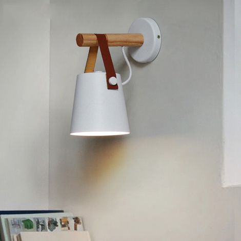 Applique de ceinture de style nordique E27 Applique murale en bois massif moderne simple personnalité créative chambre allée chevet ins applique murale 22 13cm blanc 1 pièce MNS (1/2)