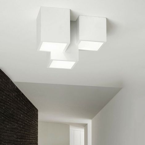 Lampada gesso da soffitto plafoniera a 3 cubi attacco faretto GU10 verniciabile (1/4)