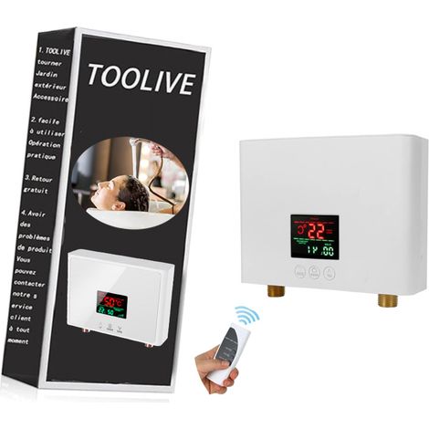 Durchlauferhitzer, 3 kW, Mini-Durchlauferhitzer, wandmontiert, mit LED-Anzeige, 3-stufige Temperatureinstellung, Fernbedienung für Zuhause, Küche, Badezimmer (weiß) (1/6)