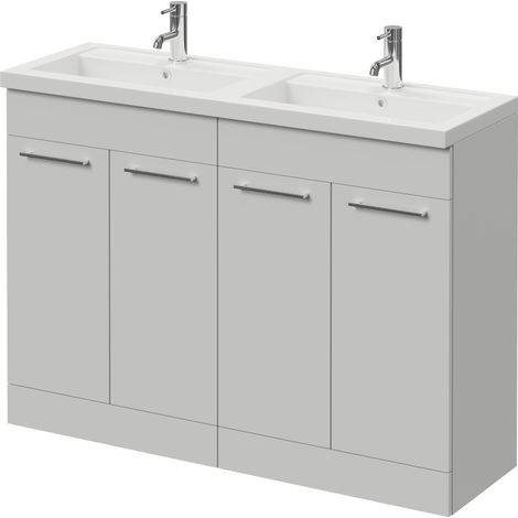 Napoli 390 Gloss Grey Pearl 1200mm 4 Door Vanity Unit with Double Lucia Basins - 1200mm - Chrome 160mm Handle