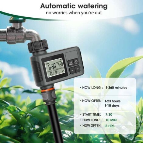 Programmateur d'arrosage automatique pour jardin avec arrêt automatique en cas de pluie et système d'irrigation goutte à goutte à sortie unique (1/3)