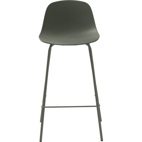 Lot de 2 chaises de bar en plastique et métal H67,5cm - Vert kaki - HEL (1/5)