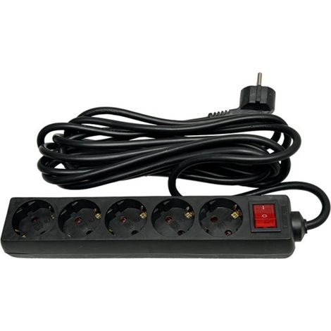 Base Multiple Negro 5 enchufes + interruptor 5m 3480W
