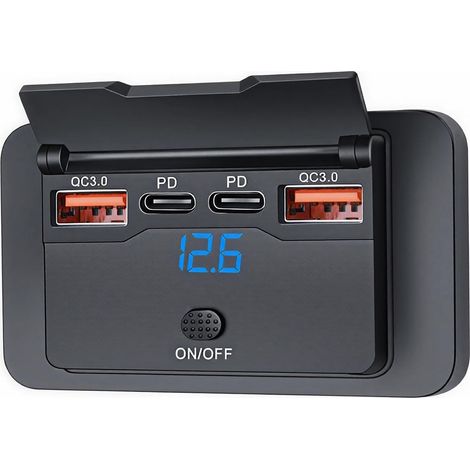72-W-12-V-USB-Ladegerät für Wohnmobile und Campervans mit Schalter Versenktes USB-C-PD-QC3.0-Ladepanel mit Voltmeter für Vans, Boote, LKWs und Wohnmobile (1/5)