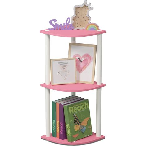 Étagère Polyvalente pour Présentoir d'Angle à 3 Niveaux, Rose/Blanc (1/5)