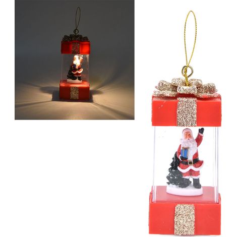 Lanterne décorative de Noël de 12 cm, veilleuse miniature suspendue représentant un paysage de Noël, lampe décorative de bureau LED Père Noël pour l'intérieur (1/5)
