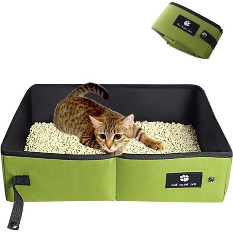 Zusammenklappbare Katzentoilette – Tragbare, weiche, strapazierfähige und auslaufsichere Katzentoilette für den Innenbereich, Zuhause und auf Reisen, grün, 45 x 35 cm