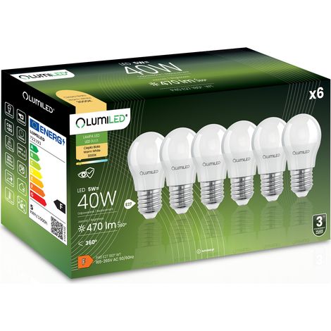 6x LED-Lampe E27 Kugel P45 5W = 40W 470lm 3000K warmweiß 180° LUMILED