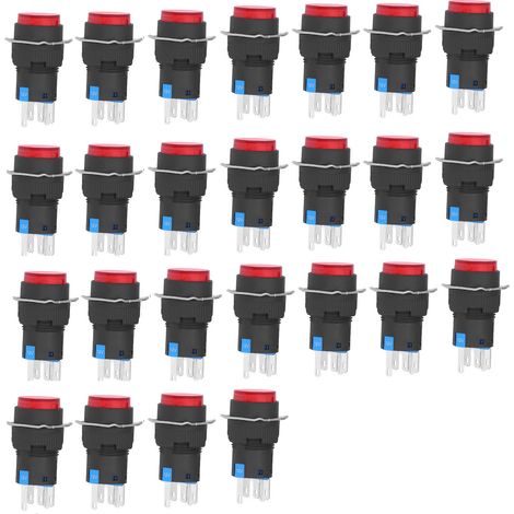 Bouton poussoir lumineux 16mm, lot de 25 interrupteurs ronds auto-retour 12V, équipement d'automatisation, rouge. (1/5)