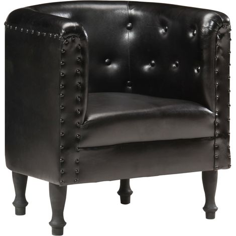 Chaise de salon,Chaise cabriolet noir cuir véritable CFW92528 (1/5)