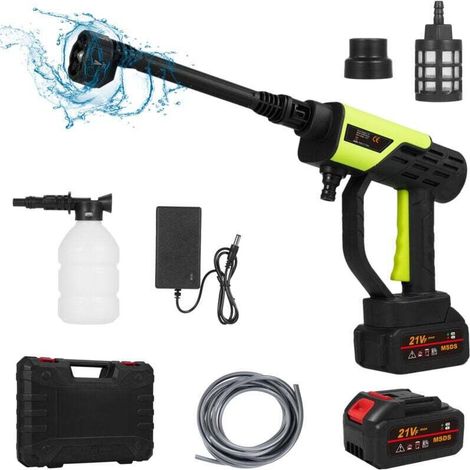 6-en-1 Nettoyeur haute pression sans fil, 30 bar, 21V nettoyeur haute pression avec 2 batterie, chargeur et tuyau de 5 m, pour le lavage et l'arrosage de la voiture (2 x 1500 mAh) (1/4)
