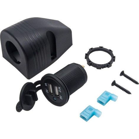12 / 24V Chargeur de Port USB Double pour Voiture, Prise Allume-Cigare étanche, Prise de Courant pour Voiture, Moto, Camping-Car (Noir) (1/5)
