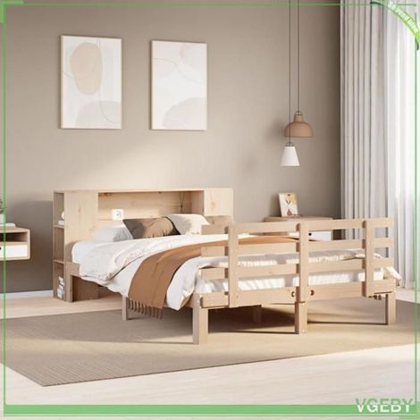 Lit bibliothèque - 3322704 - Bois de pin massif - 135x190 cm - Tête de lit avec rangement (1/5)