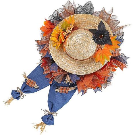Couronne de porte artificielle suspendue, guirlandes de chapeaux de paille pour la décoration de Thanksgiving (1/4)