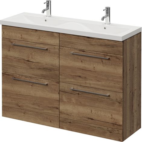 Napoli 390 Tobacco Oak 1200mm 4 Drawer Vanity Unit with Double Glide Basins - 1200mm - Chrome 320mm Handle