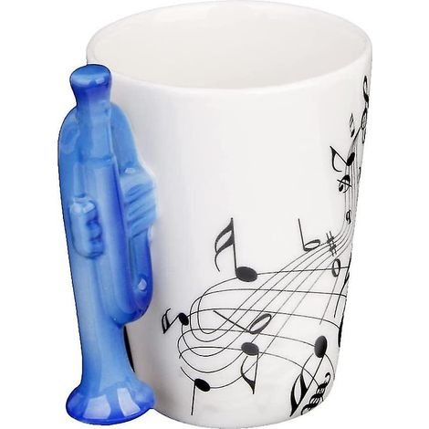 1x Tasse à café/lait en porcelaine avec anse en forme de trompette bleue et note de musique (1/5)