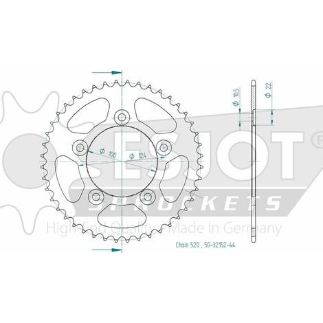 Couronne Acier - 520 - 44 Dents - Made in Germany