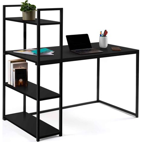 Idmarket – Bureau d'angle bibliothèque DELSON noir – Longueur 113 cm – Largeur 60 cm – Hauteur 120 cm – Structure métal réversible
