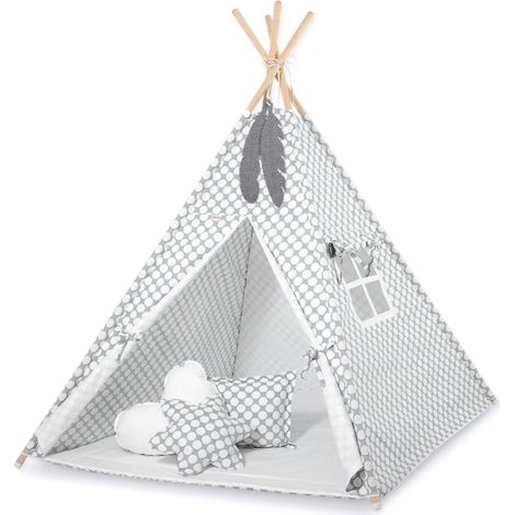 Tenda Tipi per bambini + pendenti di piume - Cerchi grigi (1/5)