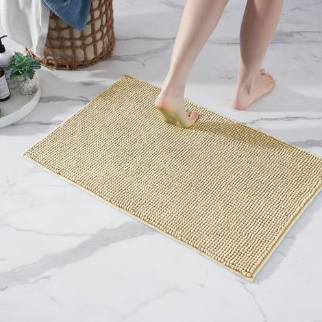 Non-slip Chenille Bath Mat, Super Absorbent and Machine Washable, for Bathroom, Shower, Bathtub or as a Toilet Mat, Beige, 50x80 cm (1/5)