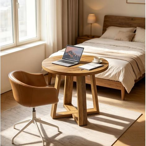 Mesa redonda de MDF marrón Ø 80 cm, para 2-4 personas, estilo rústico moderno (1/5)