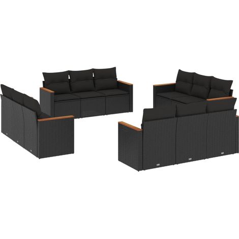 vidaXL Set Divani da Giardino 12 pz con Cuscini Nero in Polyrattan (1/5)