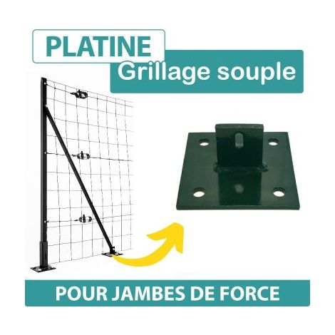 Cloture & Jardin – Platine de fixation pour jambe de force – Acier galvanisé thermolaqué – 10cm x 10cm – Hauteur 5cm – Pour clôture souple