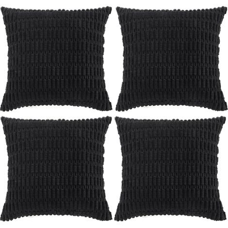 BEBUSINGOTO Set mit 4 schwarzen Dekokissenbezügen im Bohème-, Landhaus- und modernen Stil, aus weichem Cord, 45 x 45 cm (1/5)