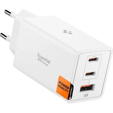 Caricabatterie da parete Spigen Essential EE673EU da 67 W con 2 porte USB-C/USB-A, colore bianco. (1/3)