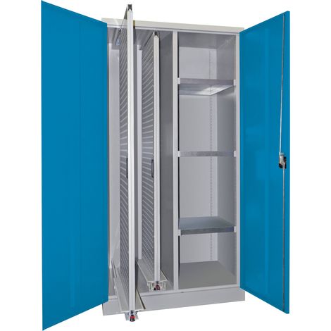 Pavoy Stahl-Vertikalauszugsschrank , Trennwand, 2 Auszüge, 3 Böden, RAL 7035/5012 (1/2)