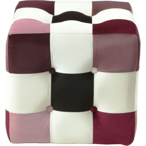 Pouf en velours "Patchwork" - 42 x 42 x 42 cm - Multicolore