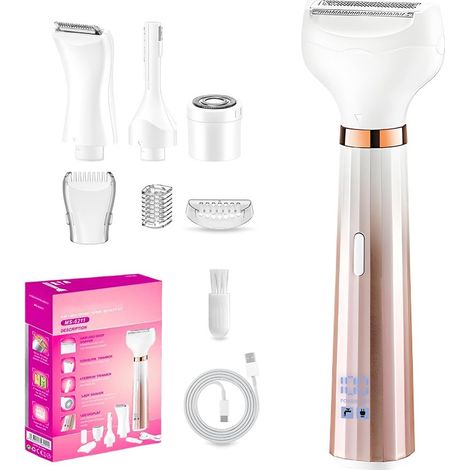 Epilateur Electrique Femme, 4 en 1 Rasoir Tondeuse Intime pour Femme, Tondeuse Bikini Électrique Sans Fil avec Affichage LED, Pour la Sourcils Visage, Bras, Jambes, Aisselles, Bikini