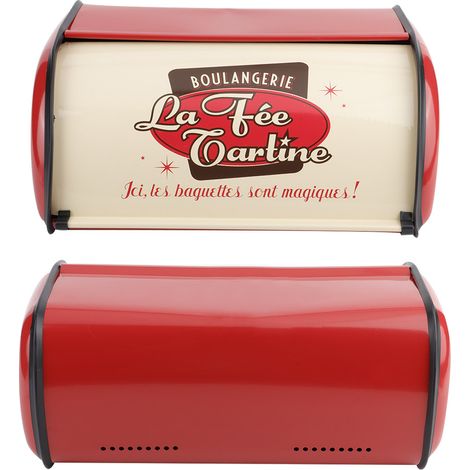 Boîte à pain métallique grande capacité, organisateur de rangement de cuisine (rouge) (1/5)