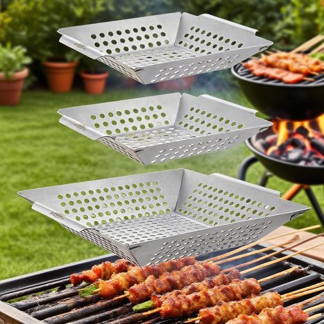 Panier, à barbecue 3 pièces, mécanisme de verrouillage réglable, adapté aux barbecues et foyers (2 petits + 1 grand) (1/5)
