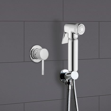 Modern Chrome Handheld Brass Douche Bidet Spray Set with Lever Controlled Mixer (1/5)