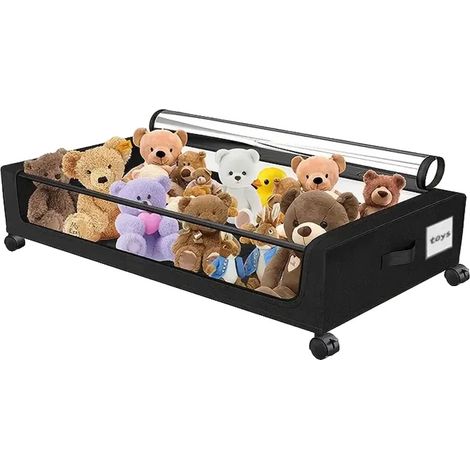 Conteneur de rangement sous le lit, couvercle transparent, roues faciles à rouler, noir (1/2)